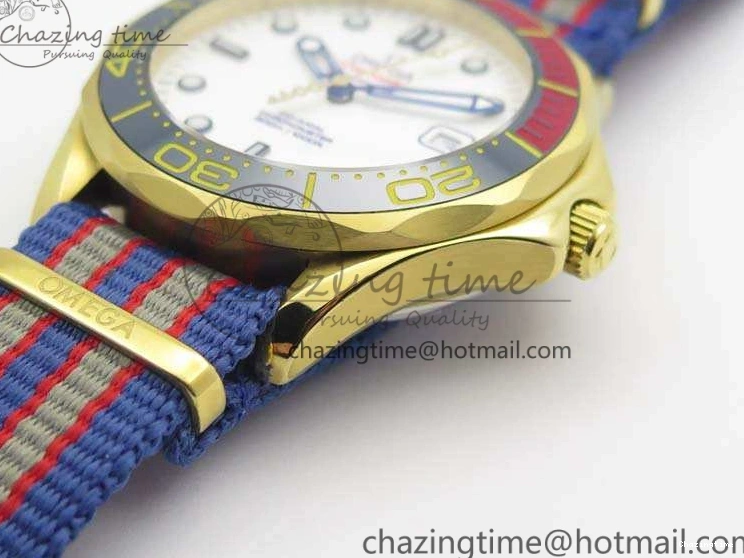 0417 Modern Seamaster 300M 007 YG URF 1:1 Best Edition White Dial Ceramic Bezel On Nylon Strap A 8115